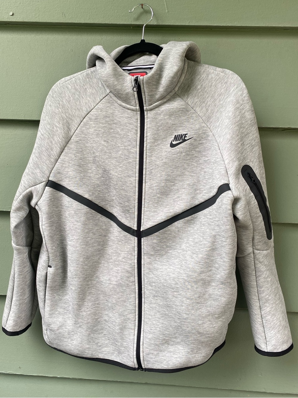 Nike Tech Kids Light Gray Hooded Full‑Zip Jacket with Black Trim